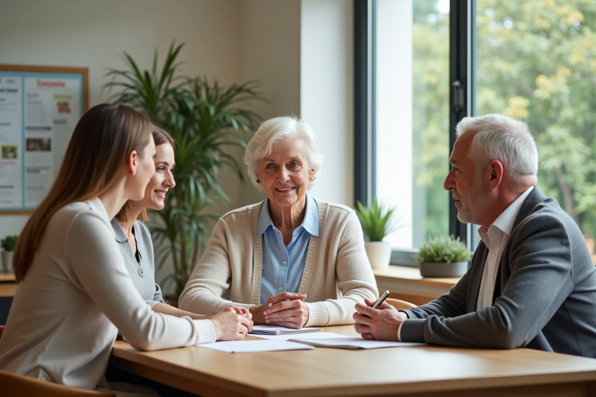 Couple senior et fille consultent un conseiller social