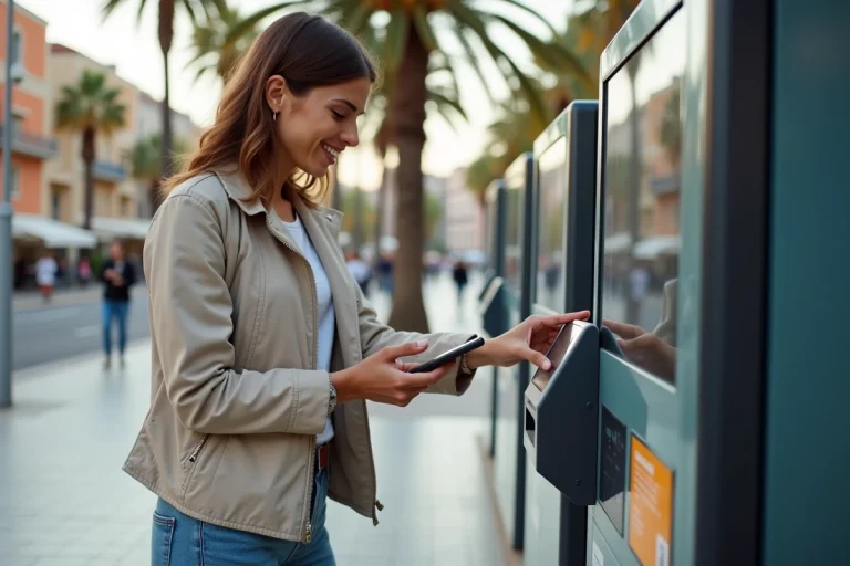 Femme utilisant un paiement NFC à Nice en extérieur