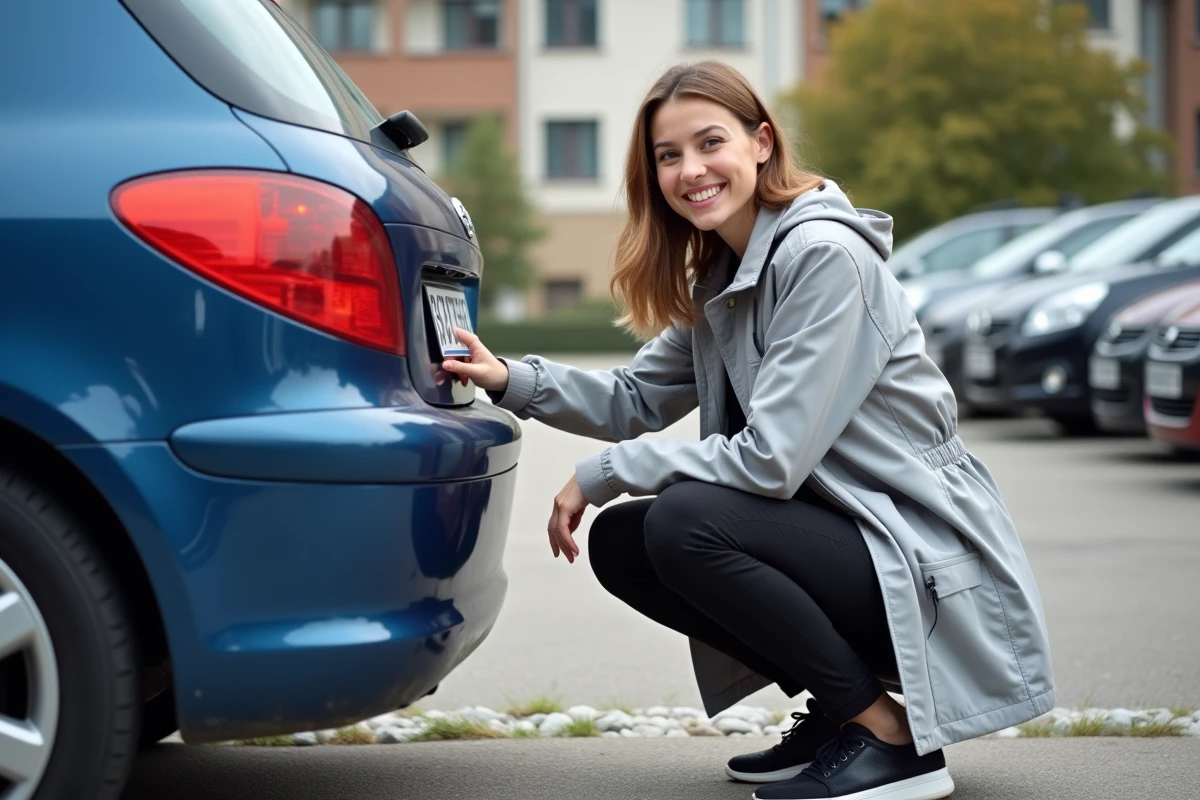 Femme indiquant le point de levage arrière Peugeot 307