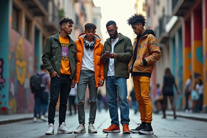 Groupe de jeunes adultes dans une rue urbaine dynamique