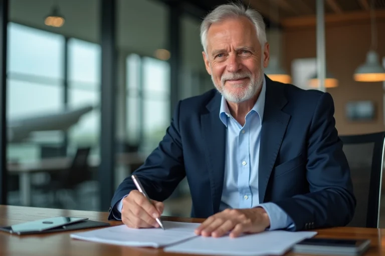 Homme d'affaires en costume dans un bureau moderne