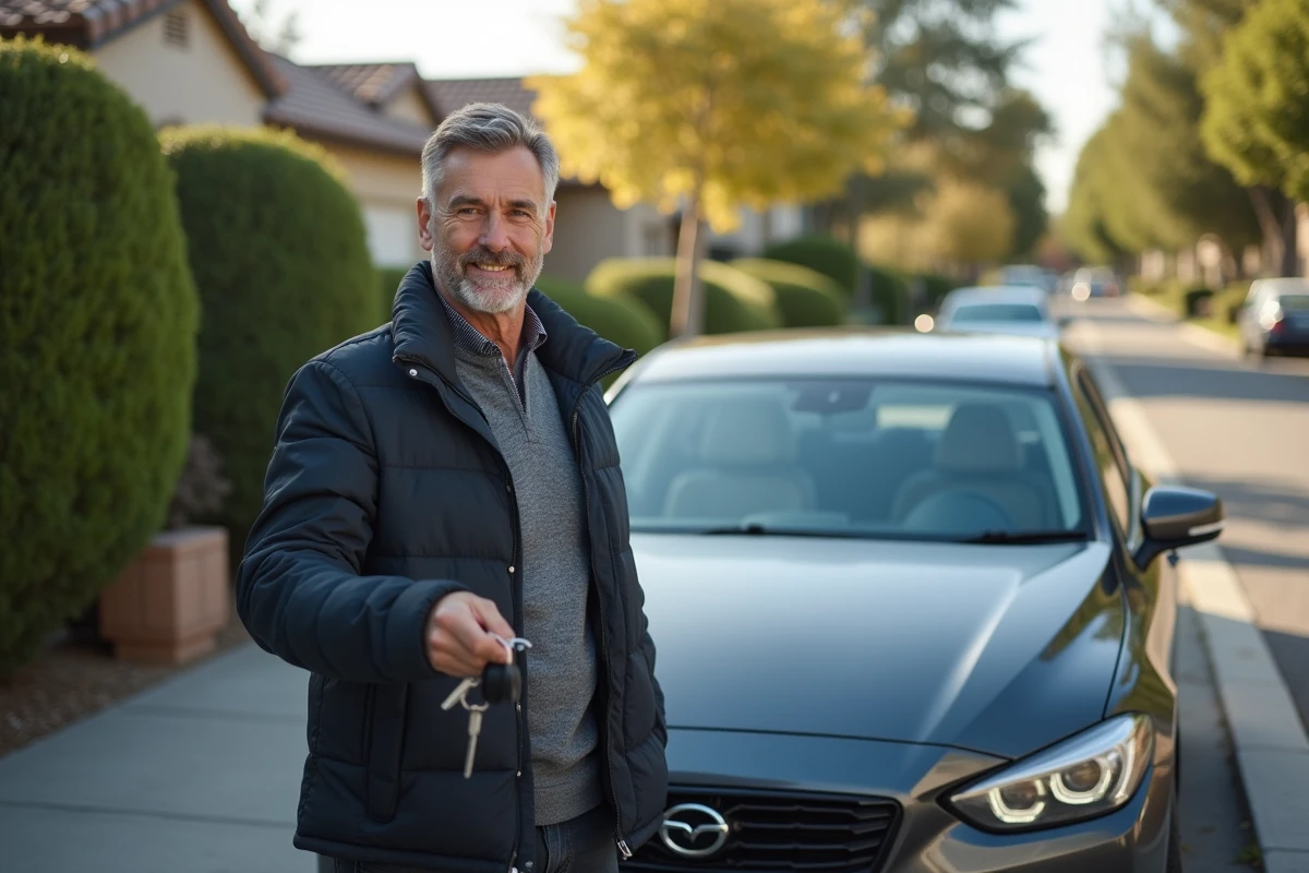 Homme souriant tenant les clés d