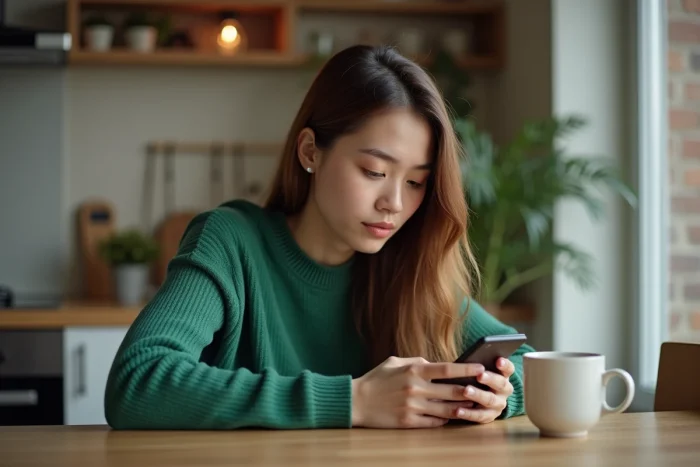 Jeune femme installant une application sur son téléphone Android