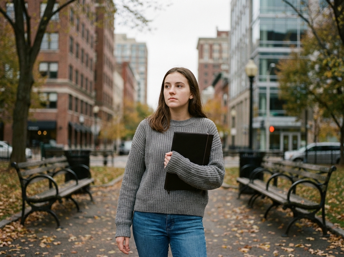 Jeune femme contemplant dans un parc urbain
