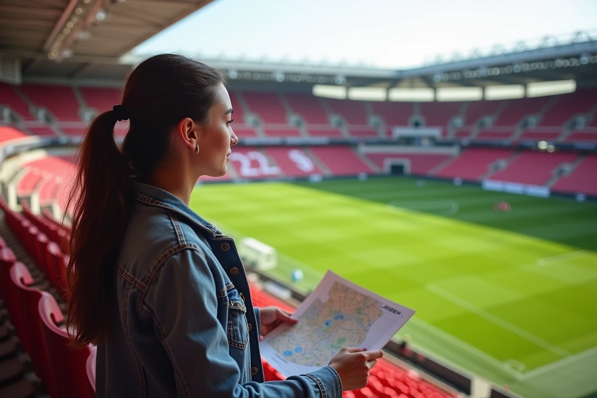 Jeune femme regardant le stade Bollaert depuis les gradins