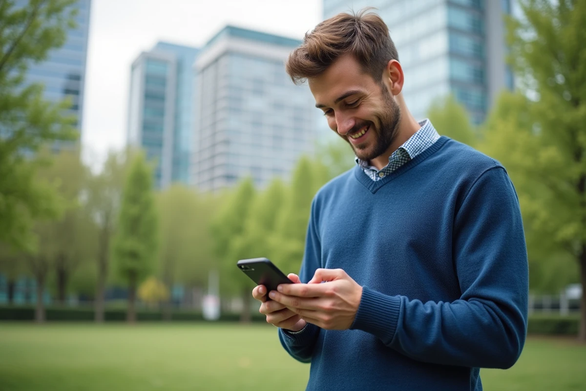 Jeune homme consulte une application d